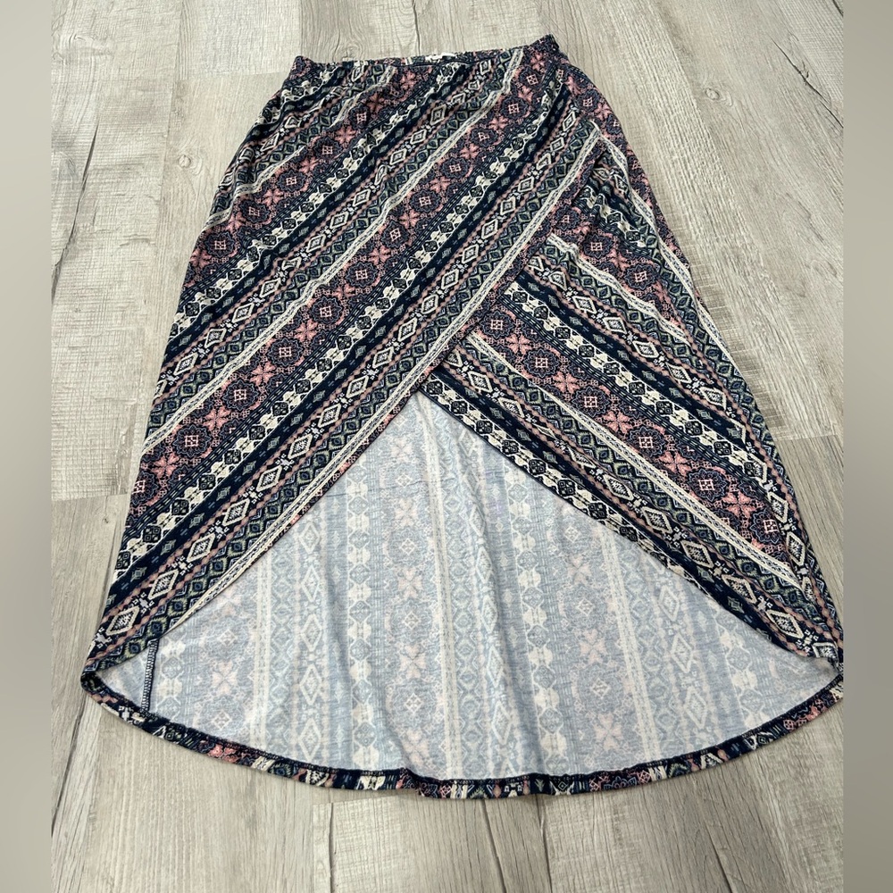 Maurices Boho High Low Maxi Skirt Geometric Tribal Print Pink Size Large